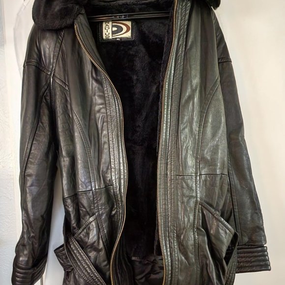 Heavy Black Leather Lined Jacket - Picture 1 of 8